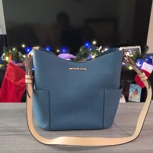 Michael Kors Blue Shoulder Bag with Tan Strap